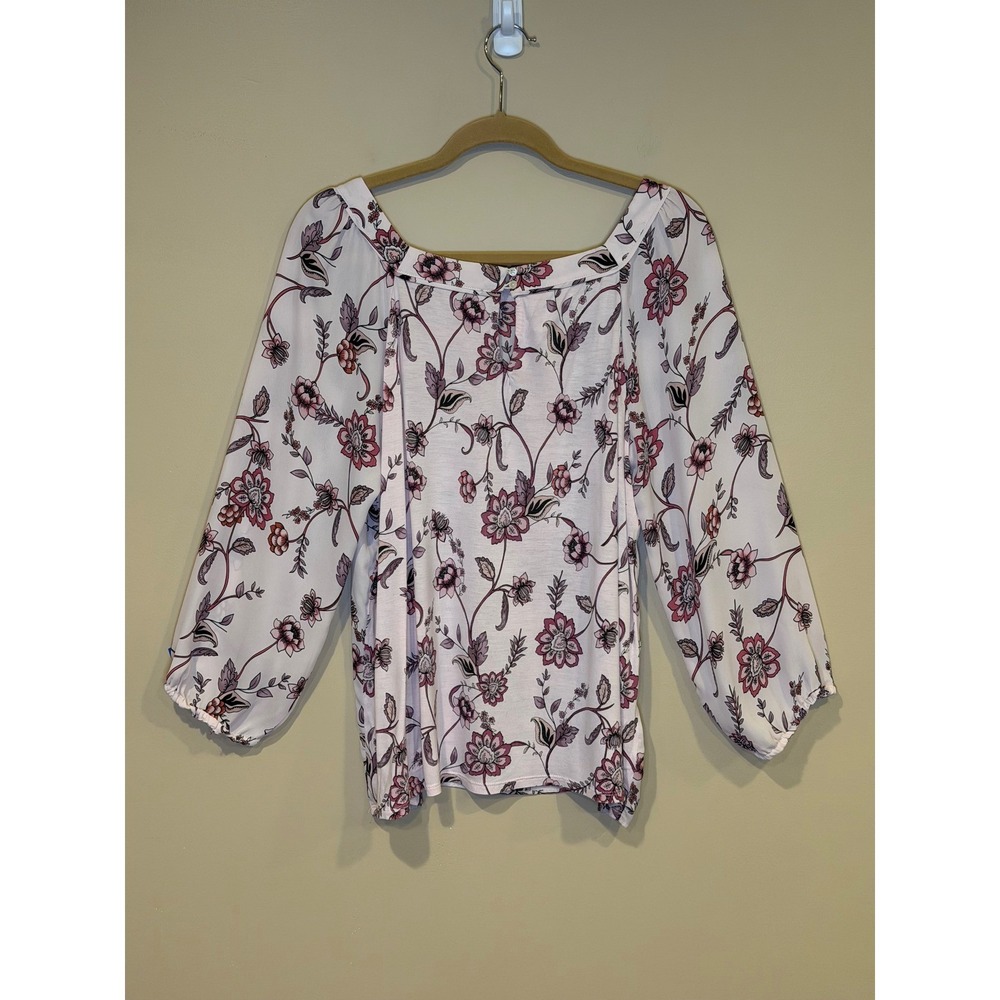 LOFT‎ Women Blouse Pink Large Floral Square Neck Balloon Sleeve Boho Top - Picture 5 of 6